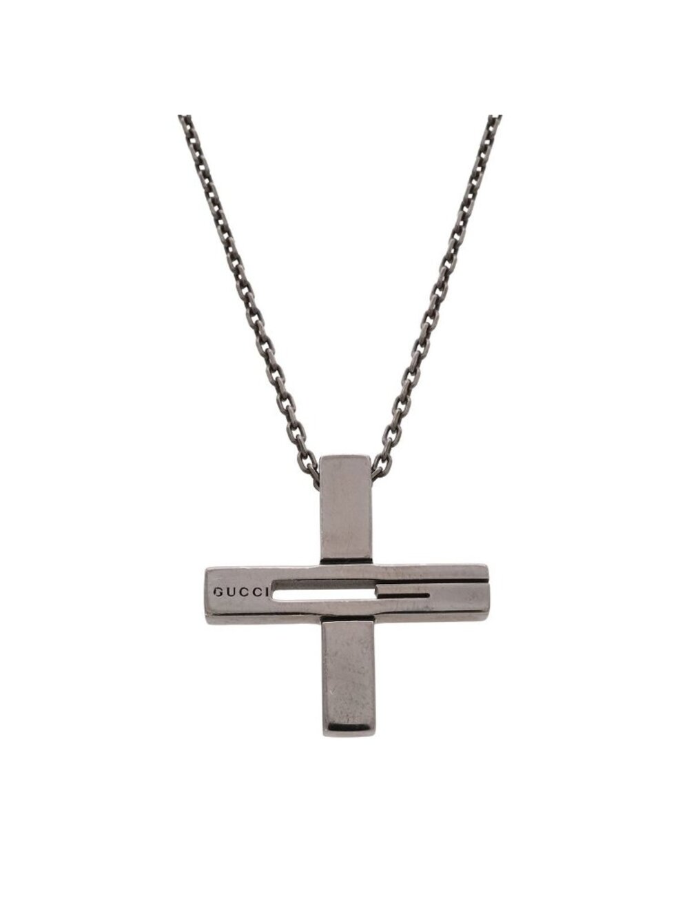 Gucci G Motif Cross Pendant Gunmetal Necklace